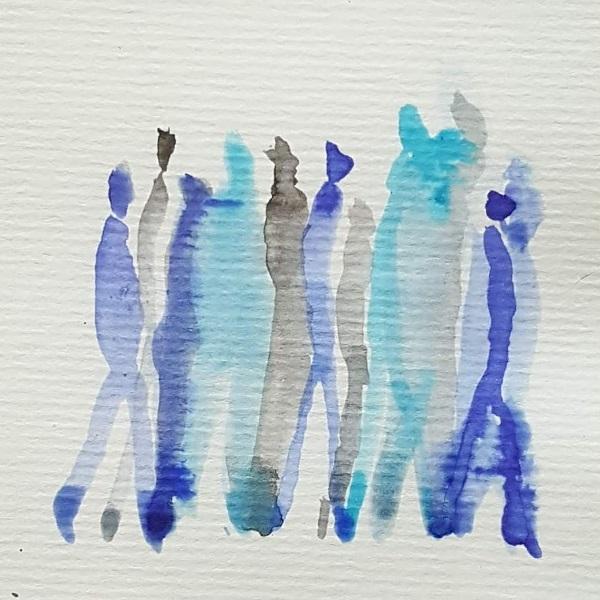 personnages à l'encre noire et bleue