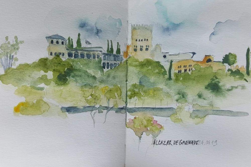 Espagne, Grenade, Alcazar 2019 L'Alcazar de Grenade, en Espagne, aquarelle 2019