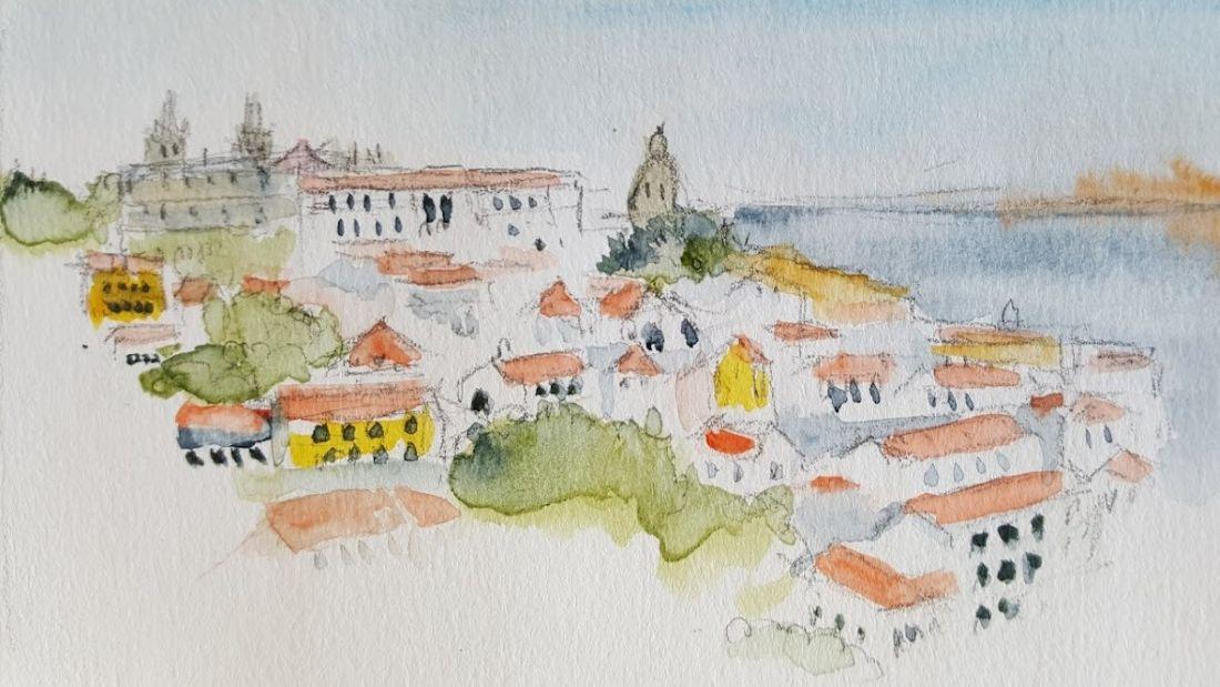 Lisbonne, Alfama, aquarelle Vue de Lisbonne, Alfama, aquarelle