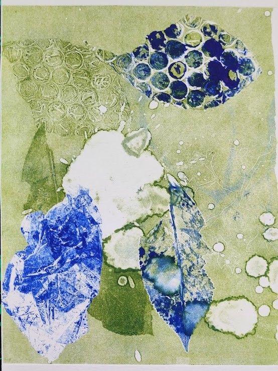 Monotype avec des feuilles, papier et papier bulle