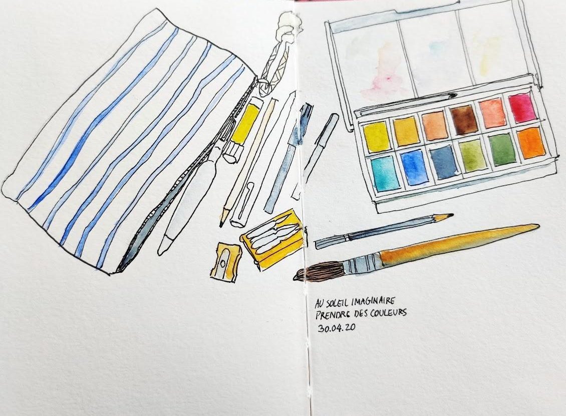 matériel de dessin et aquarelle
