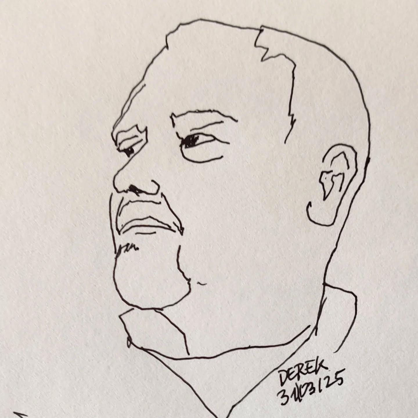 Portrait rapide au feutre noir sur papier