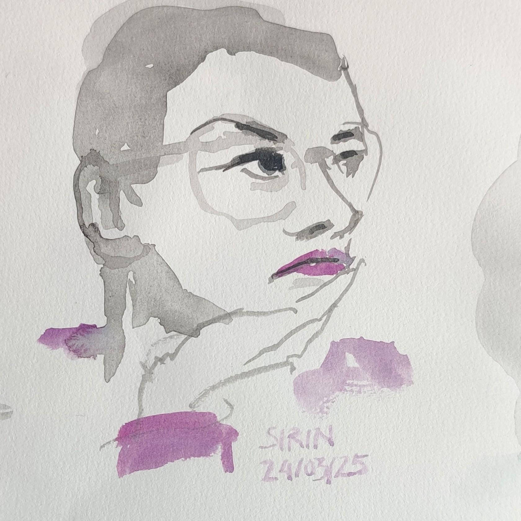 Portrait rapide à l'aquarelle sur papier