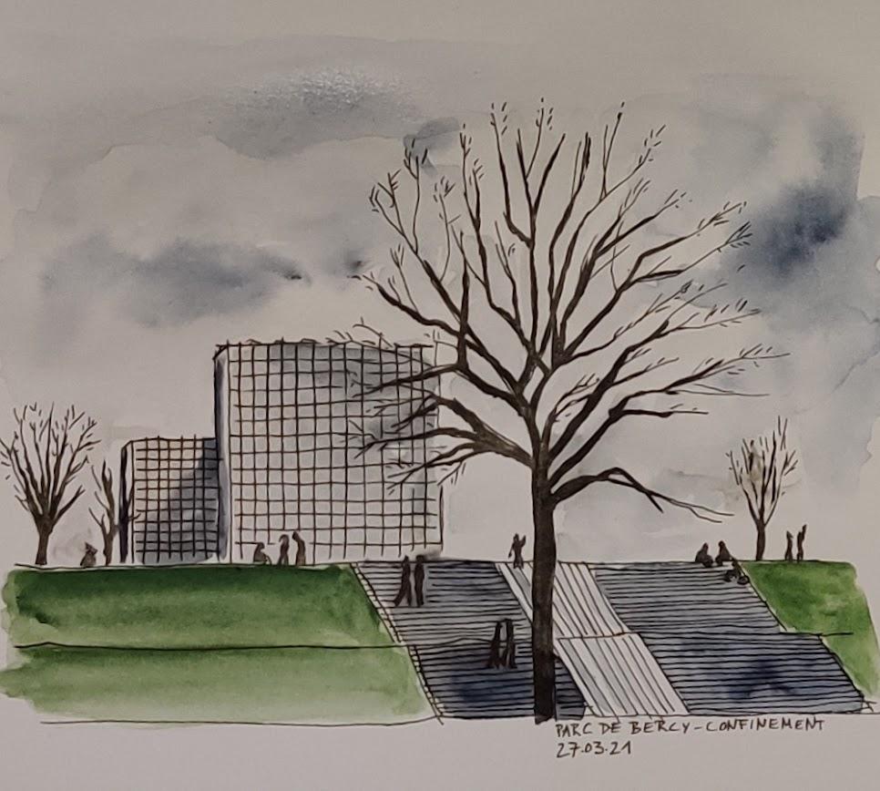 Parc de Bercy, Paris, vue de la Bibliothèque François Mitterrand Parc de Bercy, Paris 2021