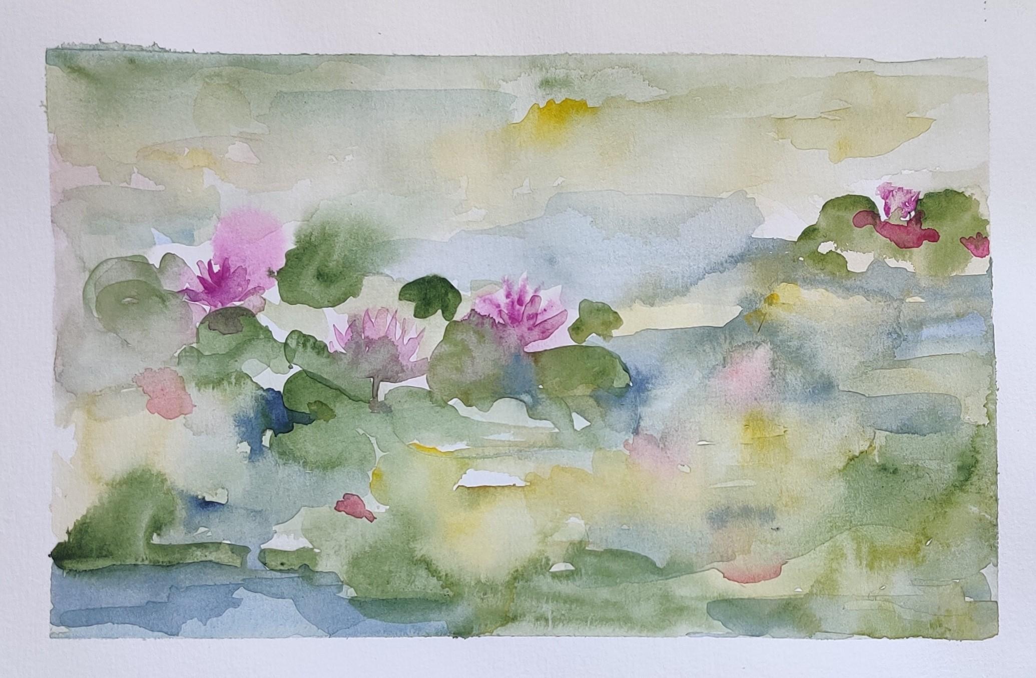 mare aux nenuphars, aquarelle