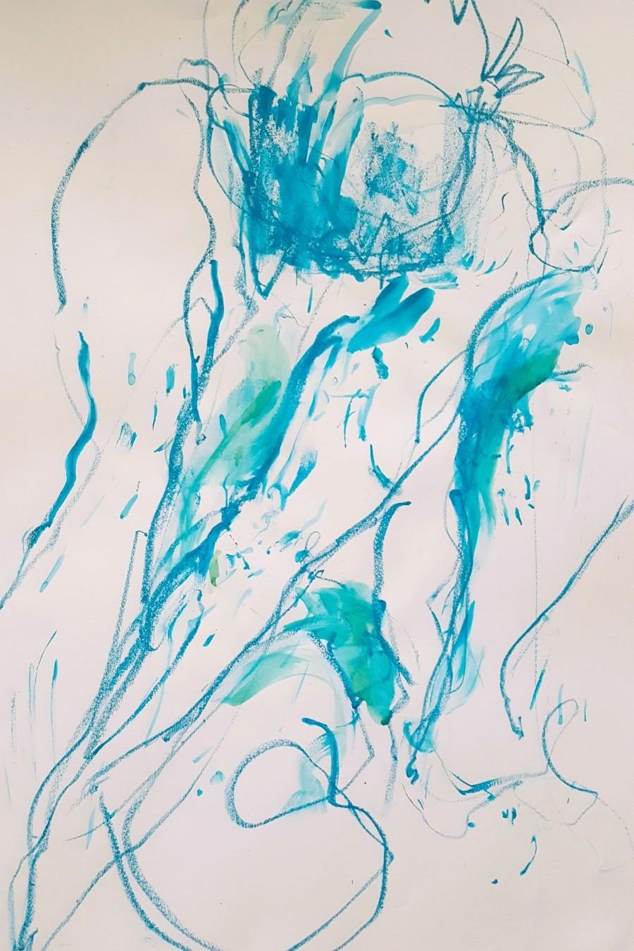 nu bleu Muguet en pot, aquarelle