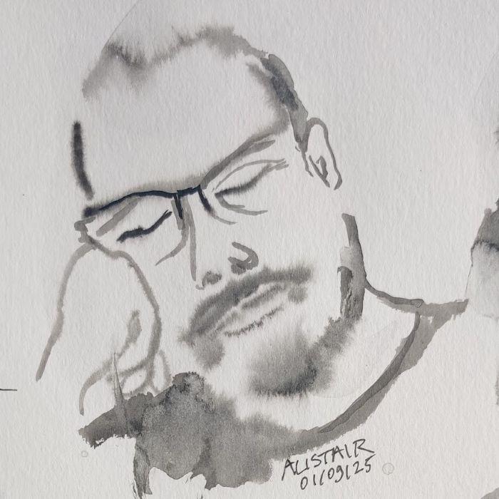 Portrait rapide au feutre et à l'encre sur papier