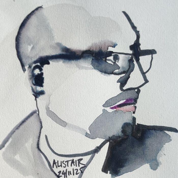 Portrait rapide au feutre et à l'encre sur papier