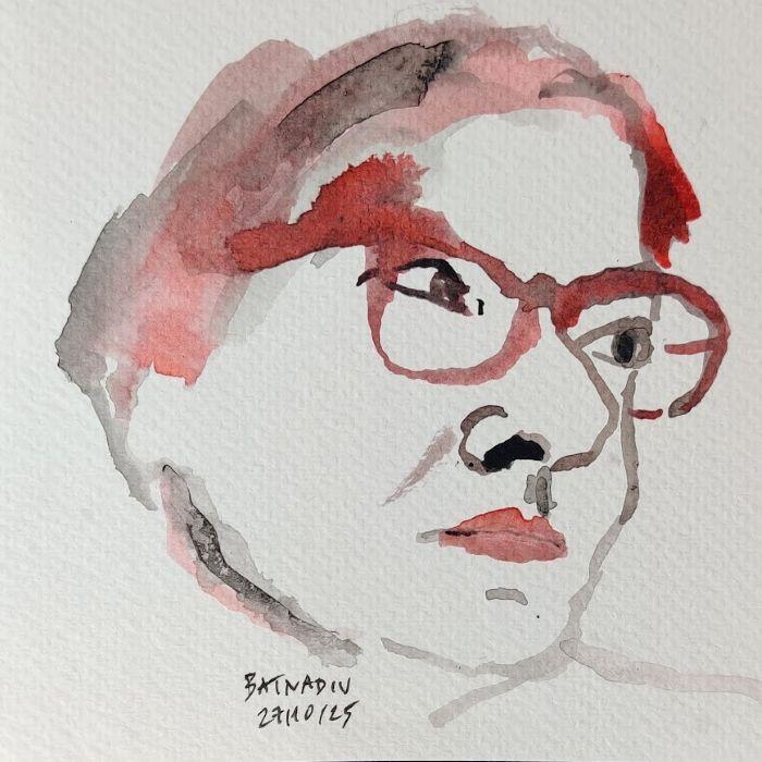 Portrait rapide au feutre et à l'encre sur papier