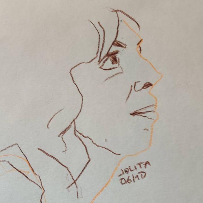Portrait rapide au feutre et à l'encre sur papier