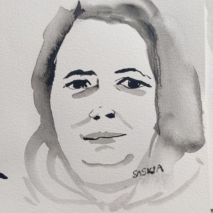 Portrait rapide au feutre et à l'encre sur papier